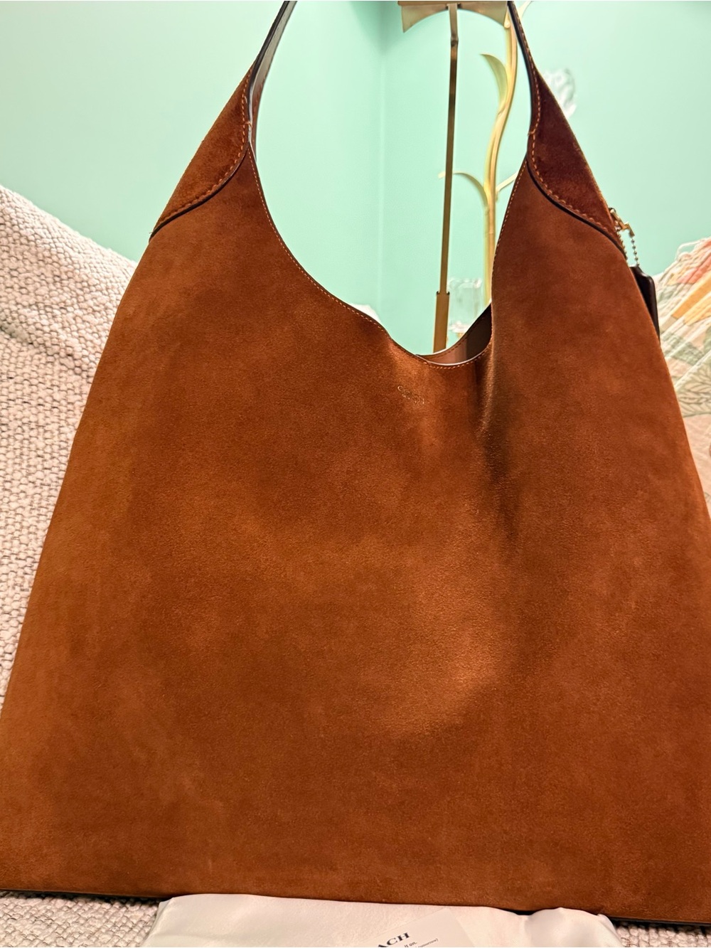 Coach Brooklyn Shoulder Bag 39 Brown Suede Brass Hardware - Picture 2 of 16